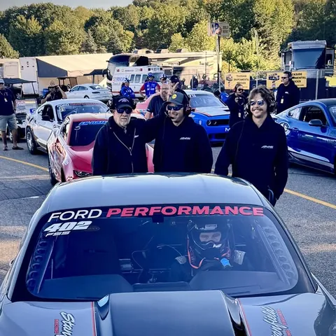 David Janac's No. 402 Ford Mustang Cobra Jet in the staging lanes